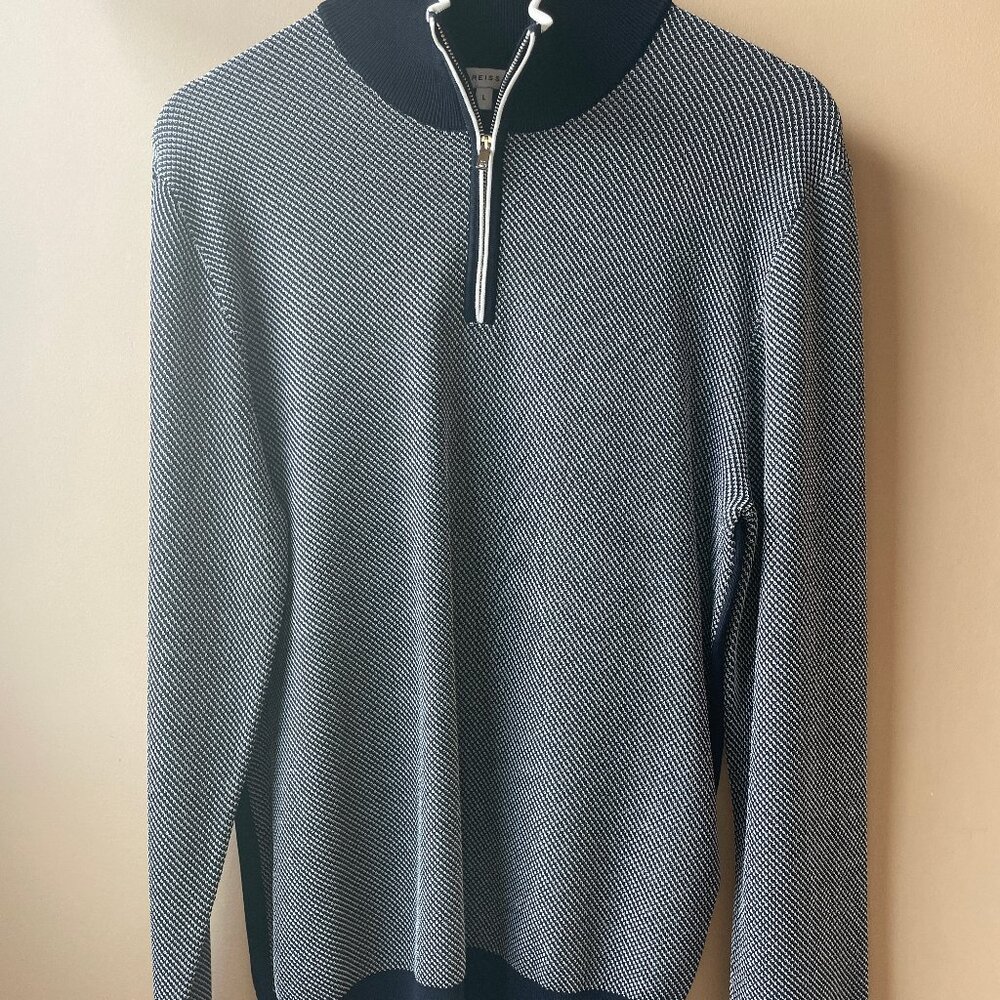 Reiss Men's Heath Slim Fit Waffle Stitch Quarter Zip Sweater Size Large NWOT